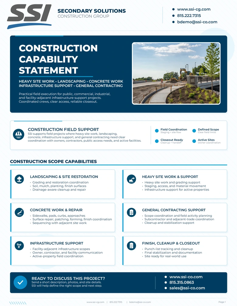 Front page preview of the SSI construction capability statement
